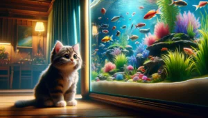 Chaton devant aquarium